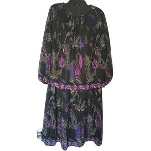 Vintage 80s Dress Rich Lady Secretary  Size 16 Floral Paisley Blouson Chiffon